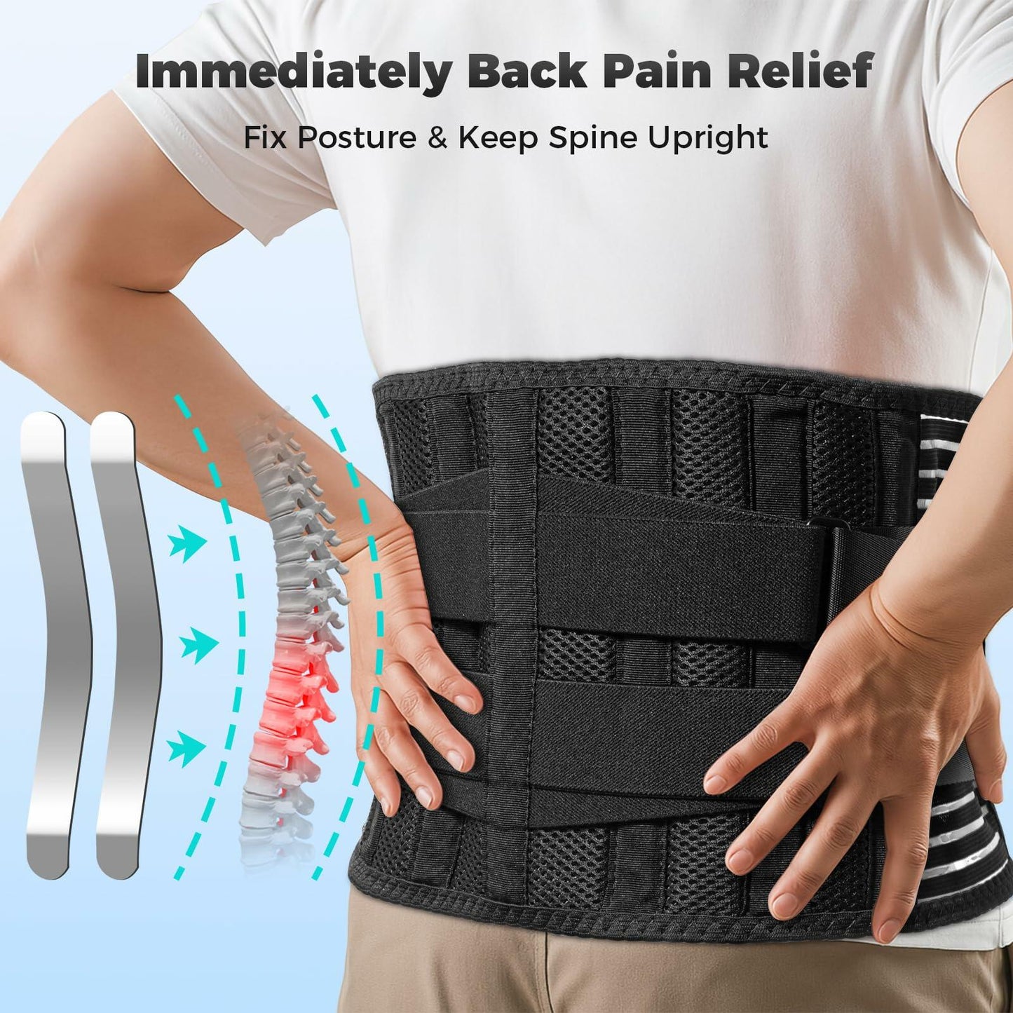 Ebullient Assimilate Adjustable Lumbar Back Brace Black/Silver Size S