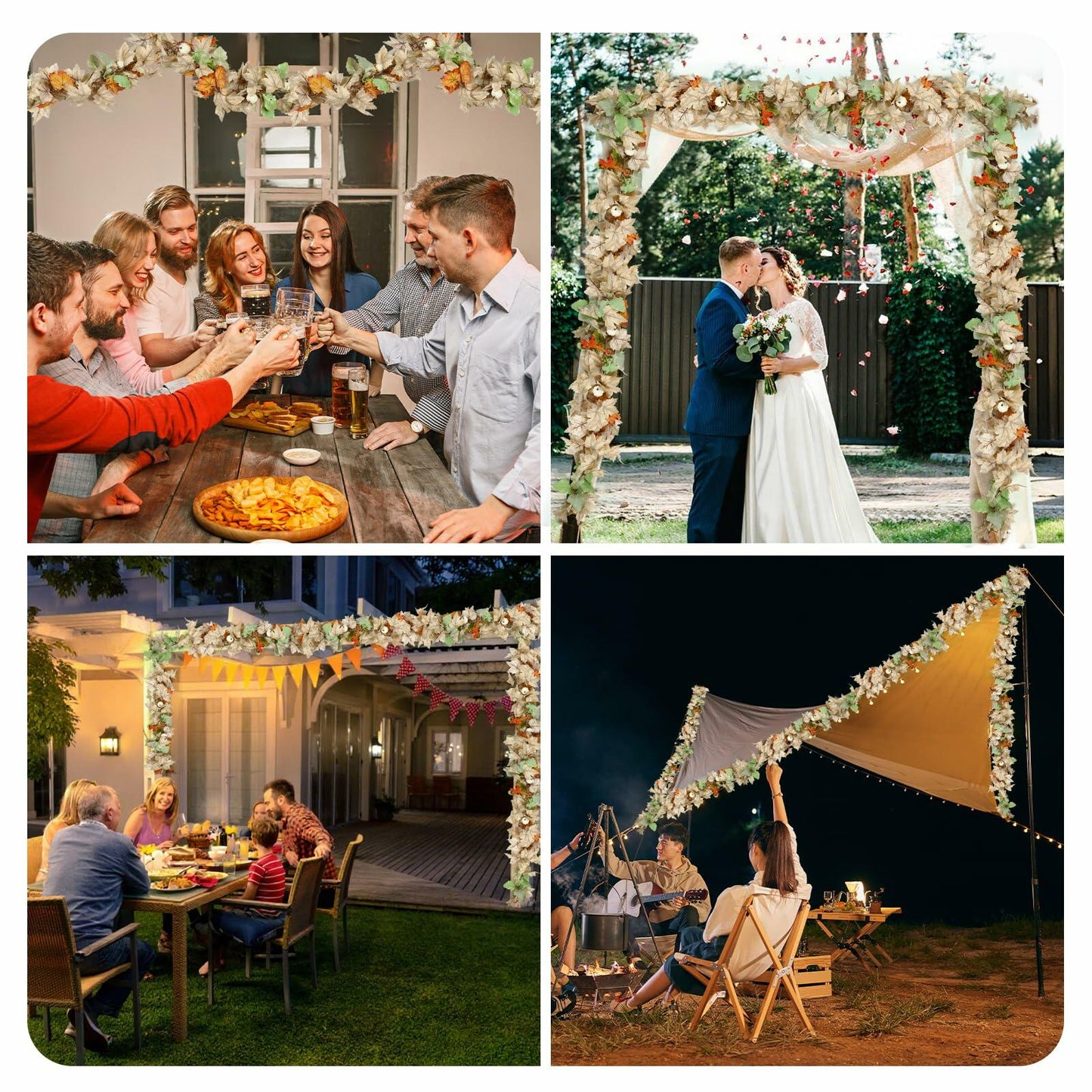 DEPMEM 9Ft Fall Garland White Pumpkins Maple Leaves Thanksgiving Decor 1Pack