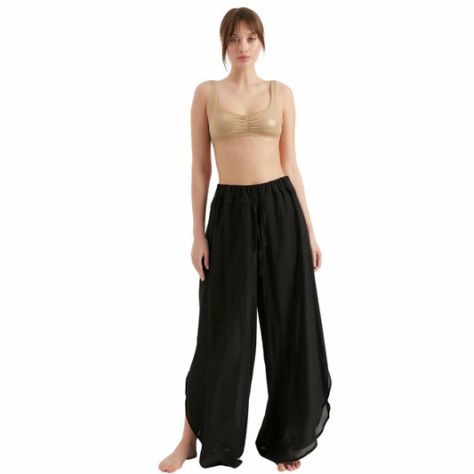 TUBANUR Women's Wide Leg Elastic Waist Slit Loose Pants Black Size XS