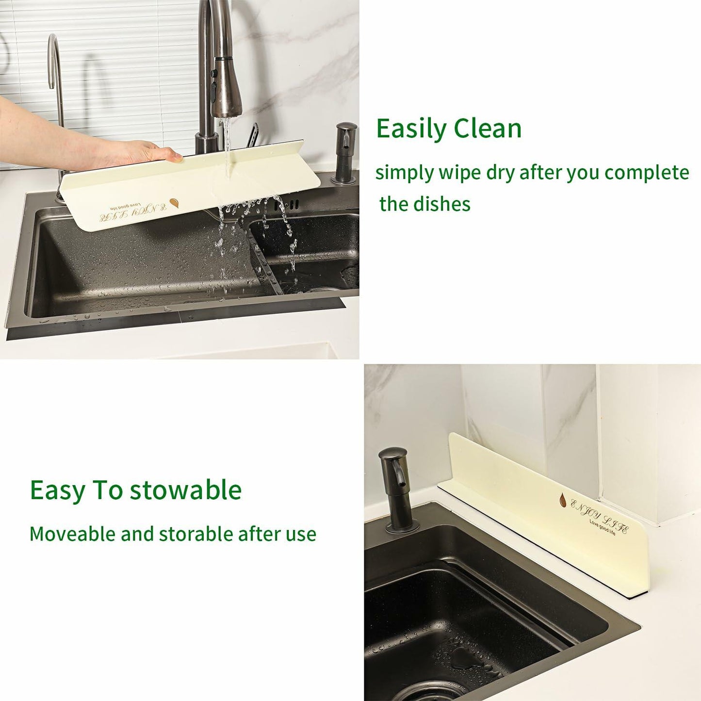 2PCS Acrylic Sink Splash Guard Beige Frosted Magnetic Water Barrier 17.5"x3.3"
