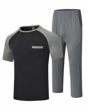 MoFiz Men's Pajama Set Short Sleeve T-Shirt & Shorts Dark Gray/Black Size 2XL