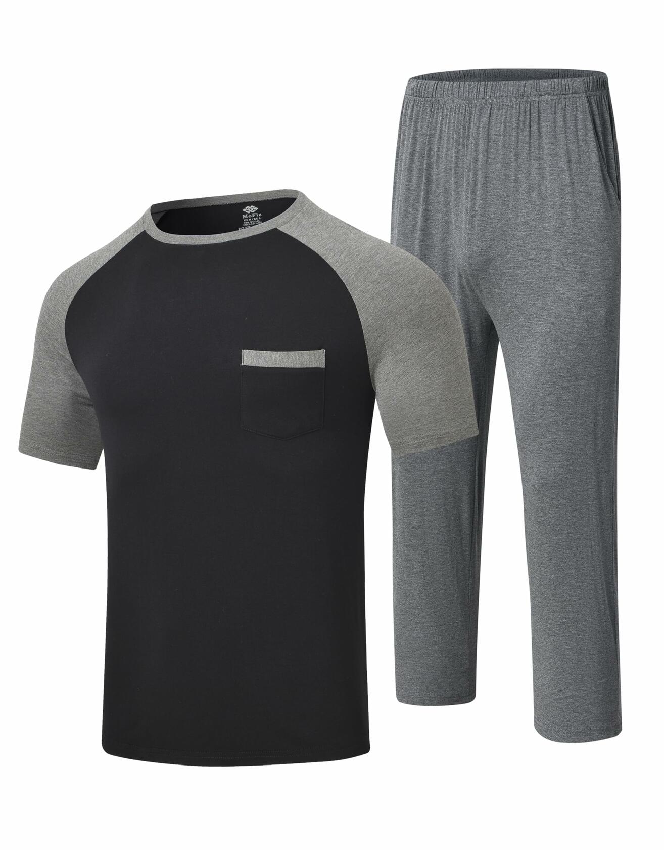 MoFiz Men's Pajama Set Short Sleeve T-Shirt & Shorts Dark Gray/Black Size 2XL
