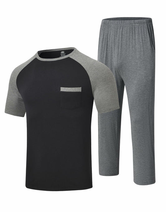 MoFiz Men's Pajama Set Short Sleeve T-Shirt & Shorts Dark Gray/Black Size 2XL