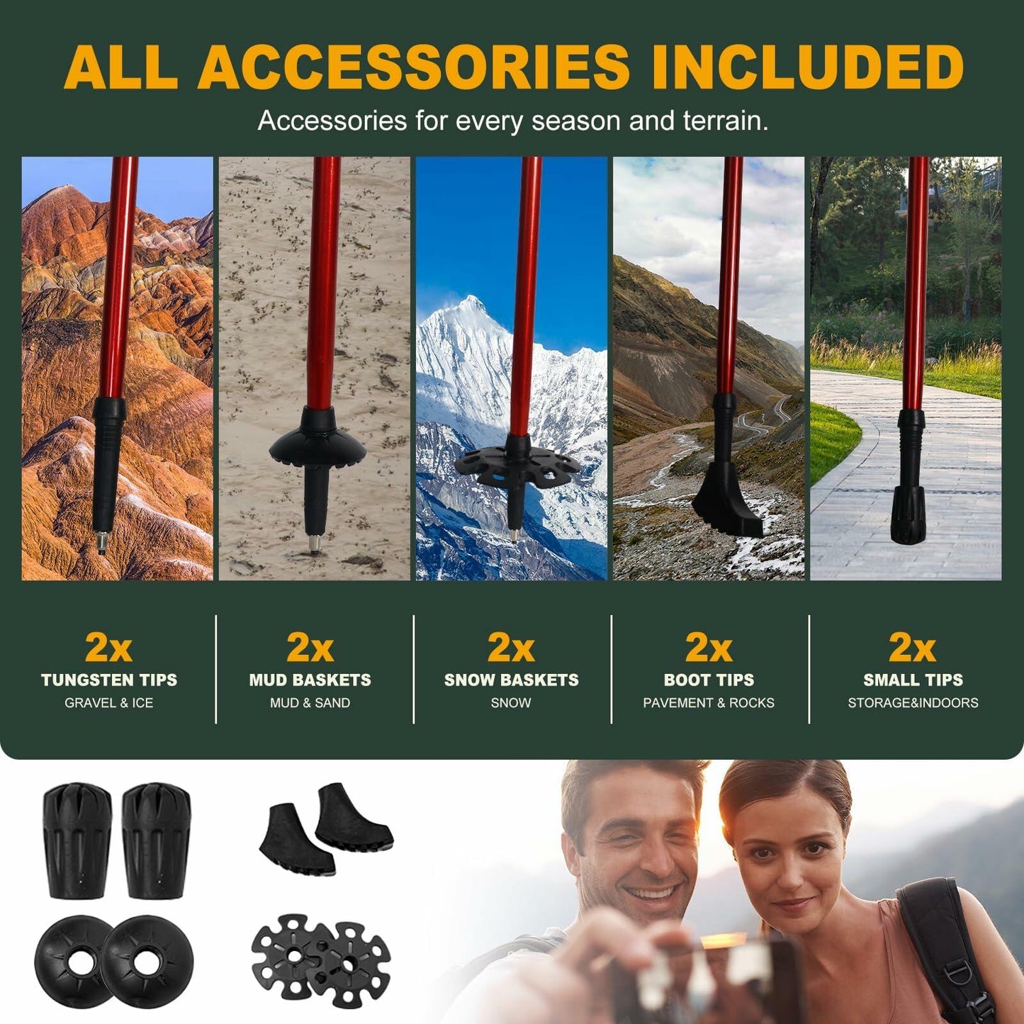 WHDZHSHD Collapsible Trekking Poles Aluminum Adjustable Locks 51in Red 2pc