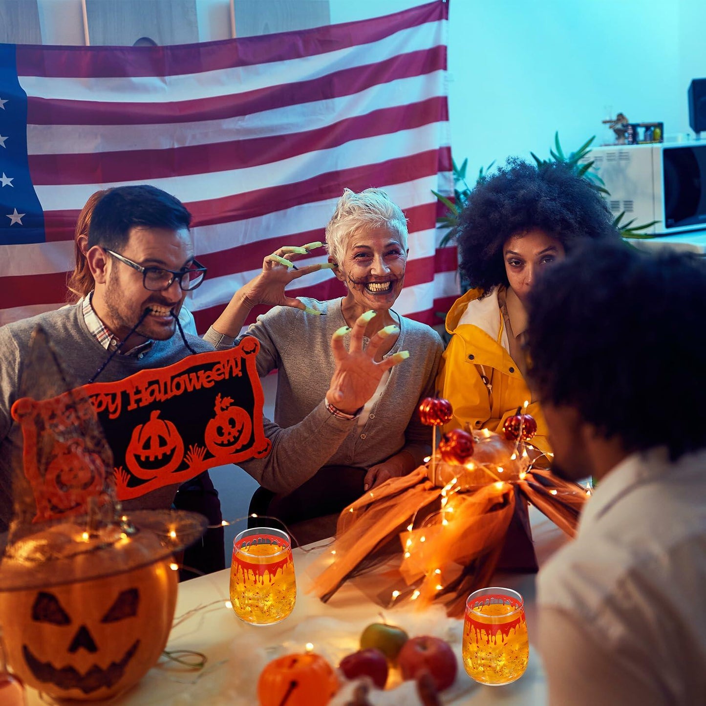 Maxcheck 6 Pack 18oz Stemless Halloween Wine Glasses Clear Bloody