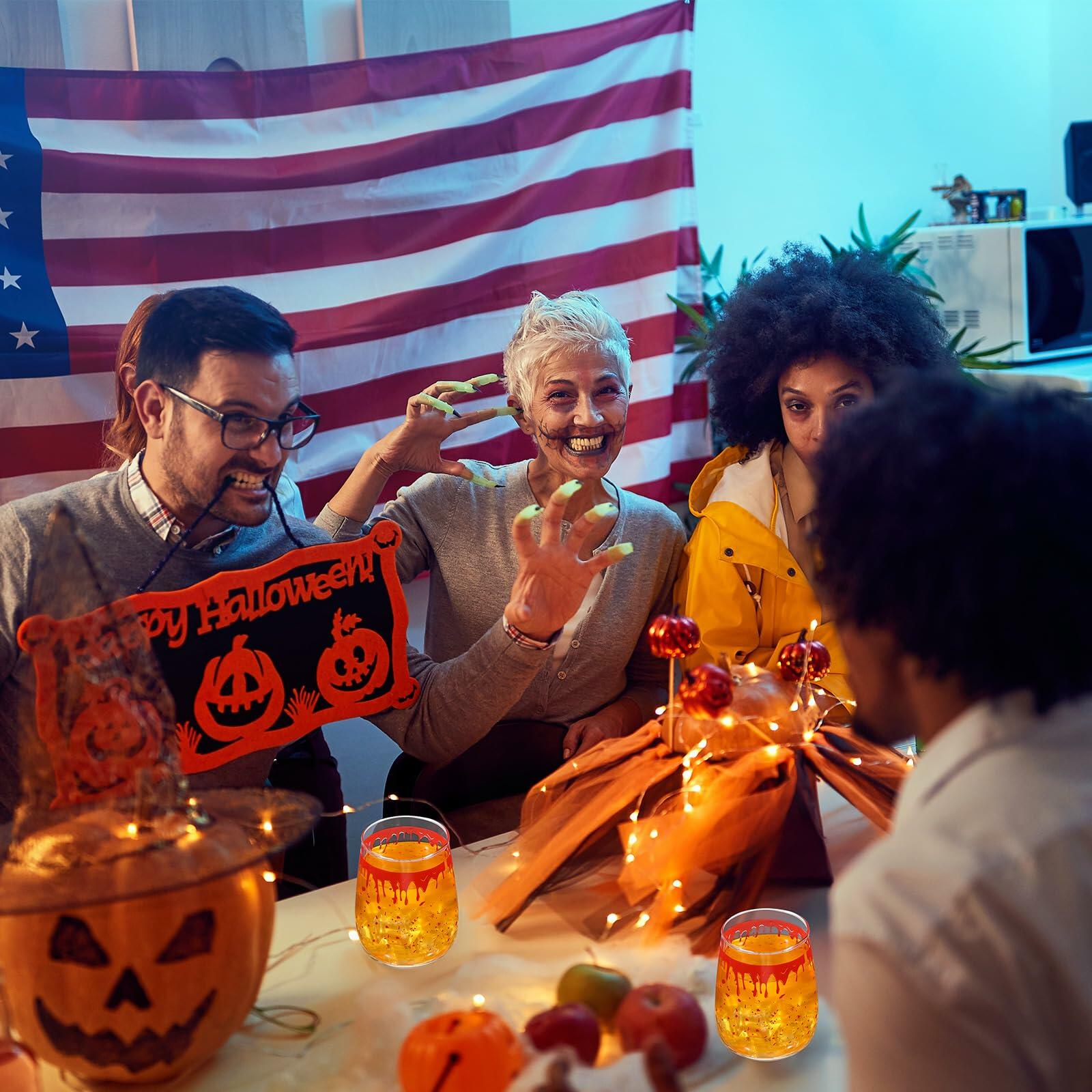 Maxcheck 6 Pack 18oz Stemless Halloween Wine Glasses Clear Bloody