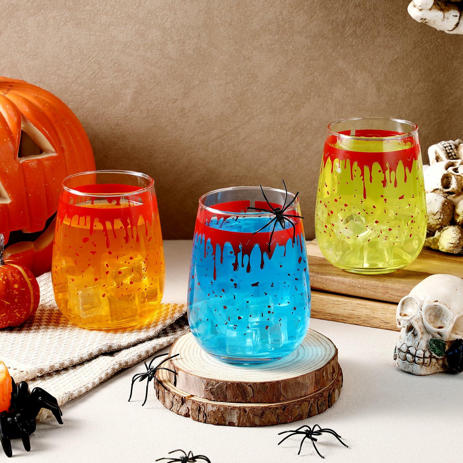 Maxcheck 6 Pack 18oz Stemless Halloween Wine Glasses Clear Bloody