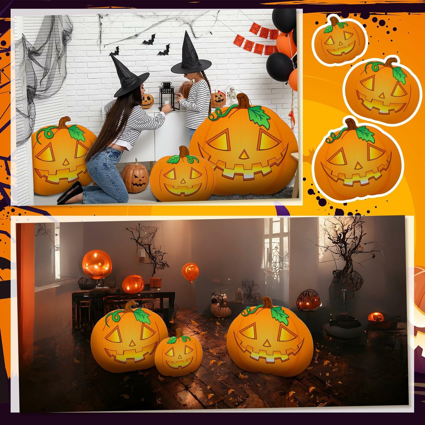 Leinuosen Halloween Jack-o-Lantern Cardboard Stand-Ups 19"-39" 3PCS Yellow