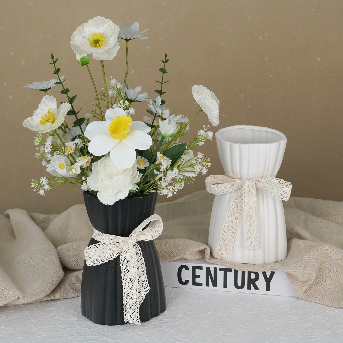 OOSTONEE Black Ceramic Flower Vase 7.6 Inch Nordic Boho Gothic Style