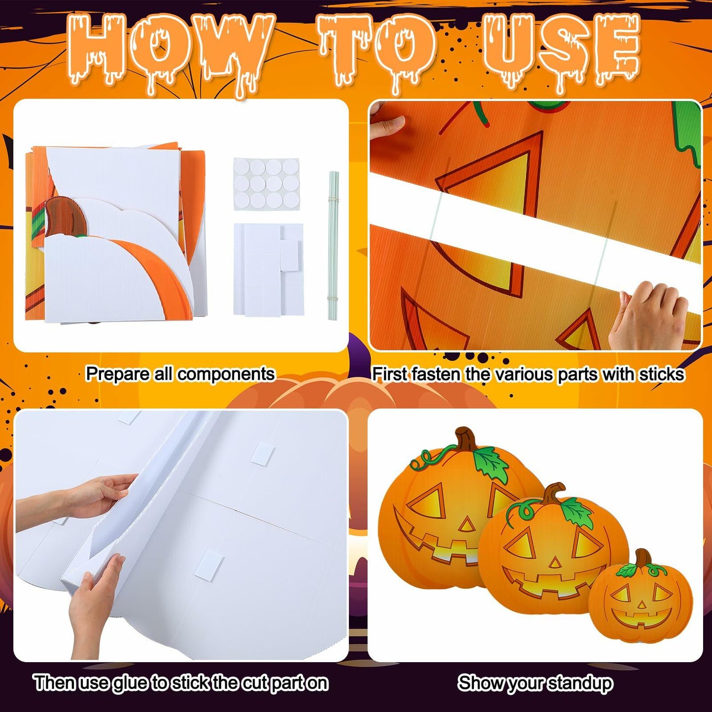 Leinuosen Halloween Jack-o-Lantern Cardboard Stand-Ups 19"-39" 3PCS Yellow