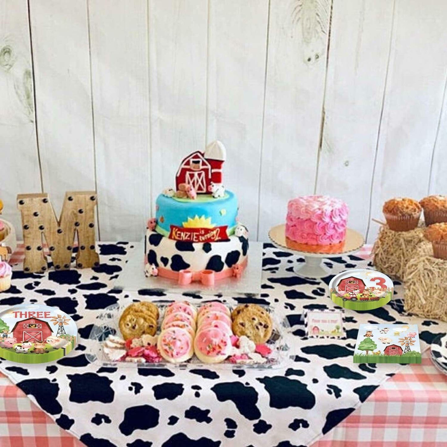 HEETON Farm Boy Three Party Plate 9in Red Green Animal Print Birthday