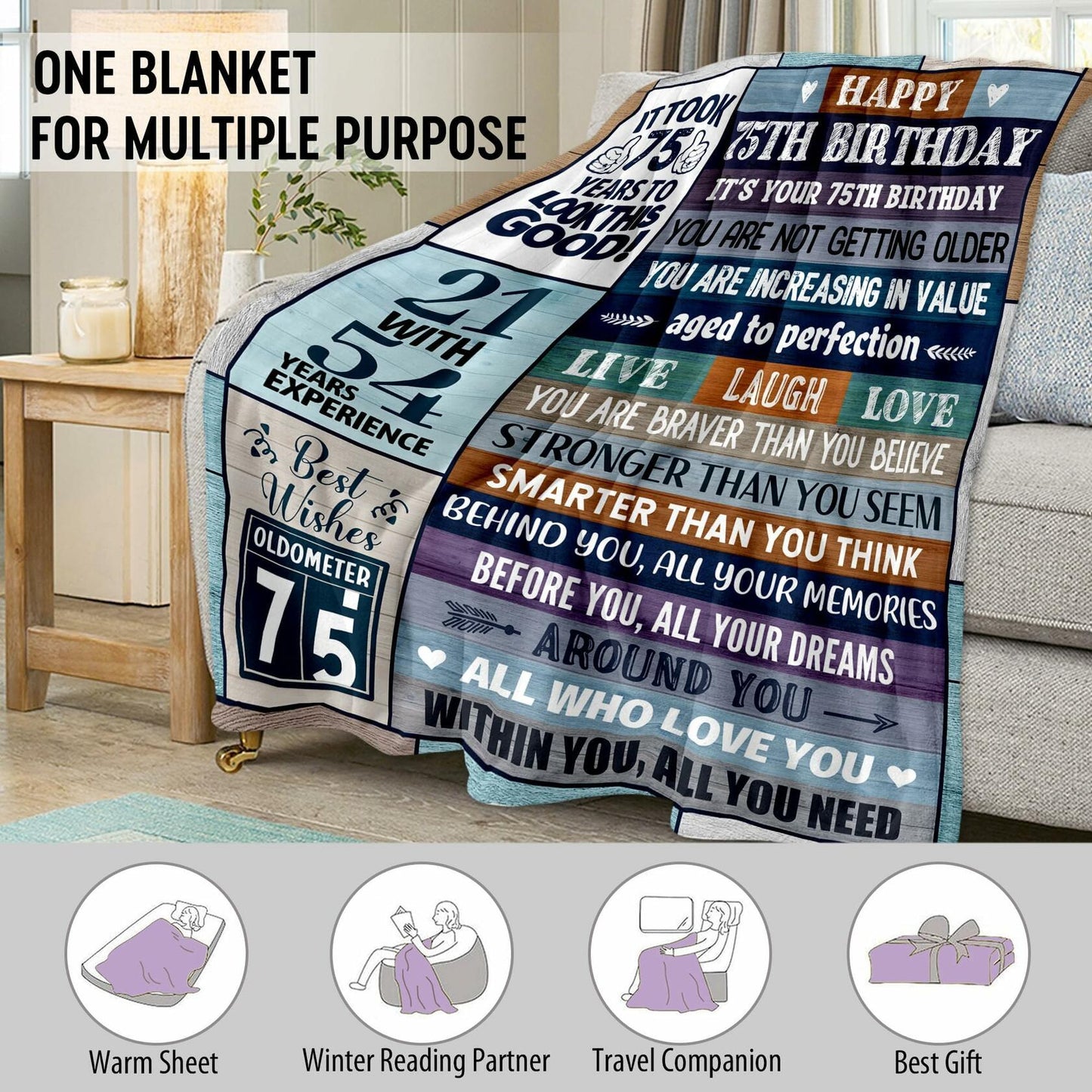 Velivn 60th Birthday Throw Blanket Funny Letter Print 60x80 Size