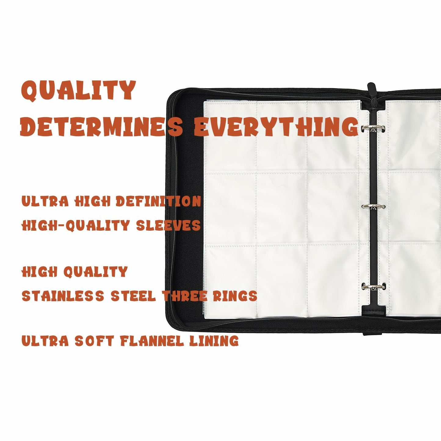 PTKANGBAZI Trading Card Binder 900 Pockets 9-Pocket Zipper 3 Rings Orange