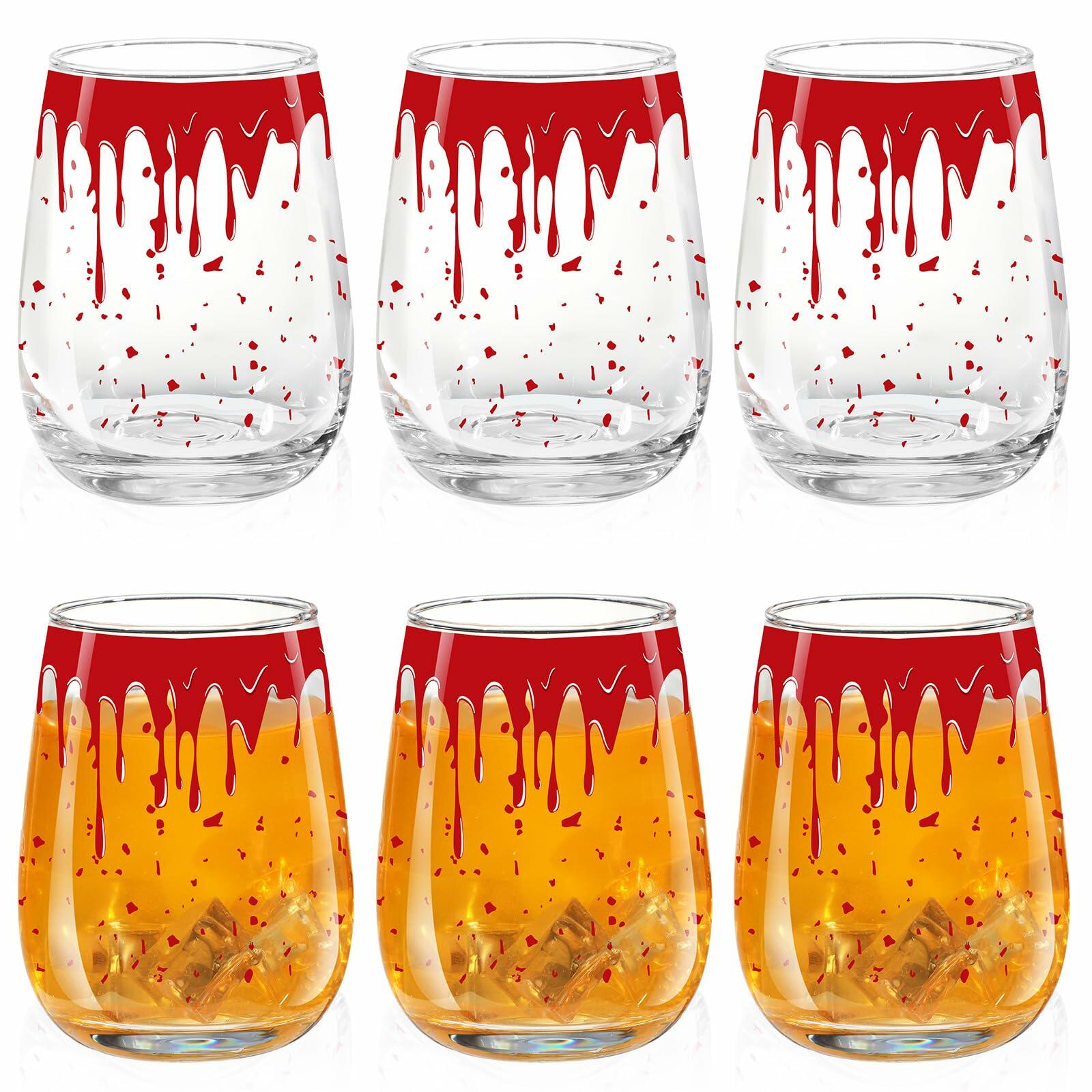 Maxcheck 6 Pack 18oz Stemless Halloween Wine Glasses Clear Bloody