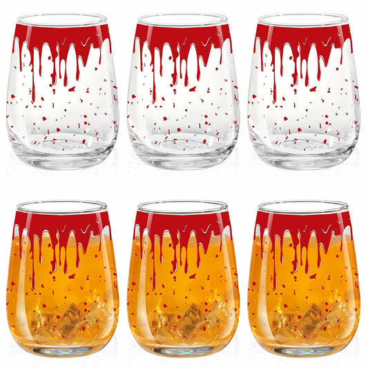 Maxcheck 6 Pack 18oz Stemless Halloween Wine Glasses Clear Bloody