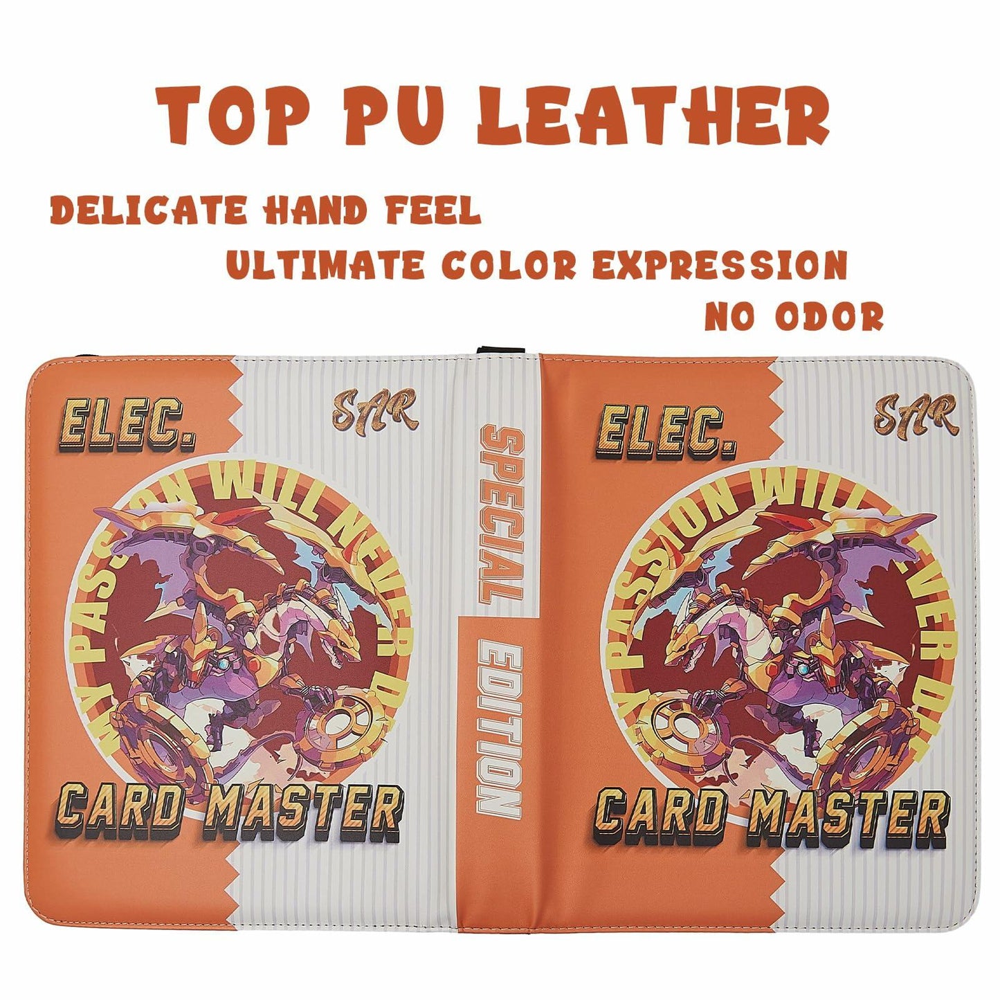 PTKANGBAZI Trading Card Binder 900 Pockets 9-Pocket Zipper 3 Rings Orange