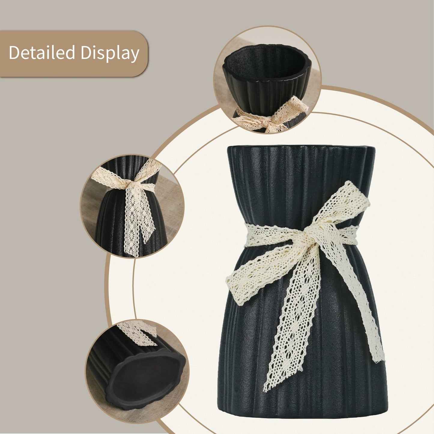 OOSTONEE Black Ceramic Flower Vase 7.6 Inch Nordic Boho Gothic Style