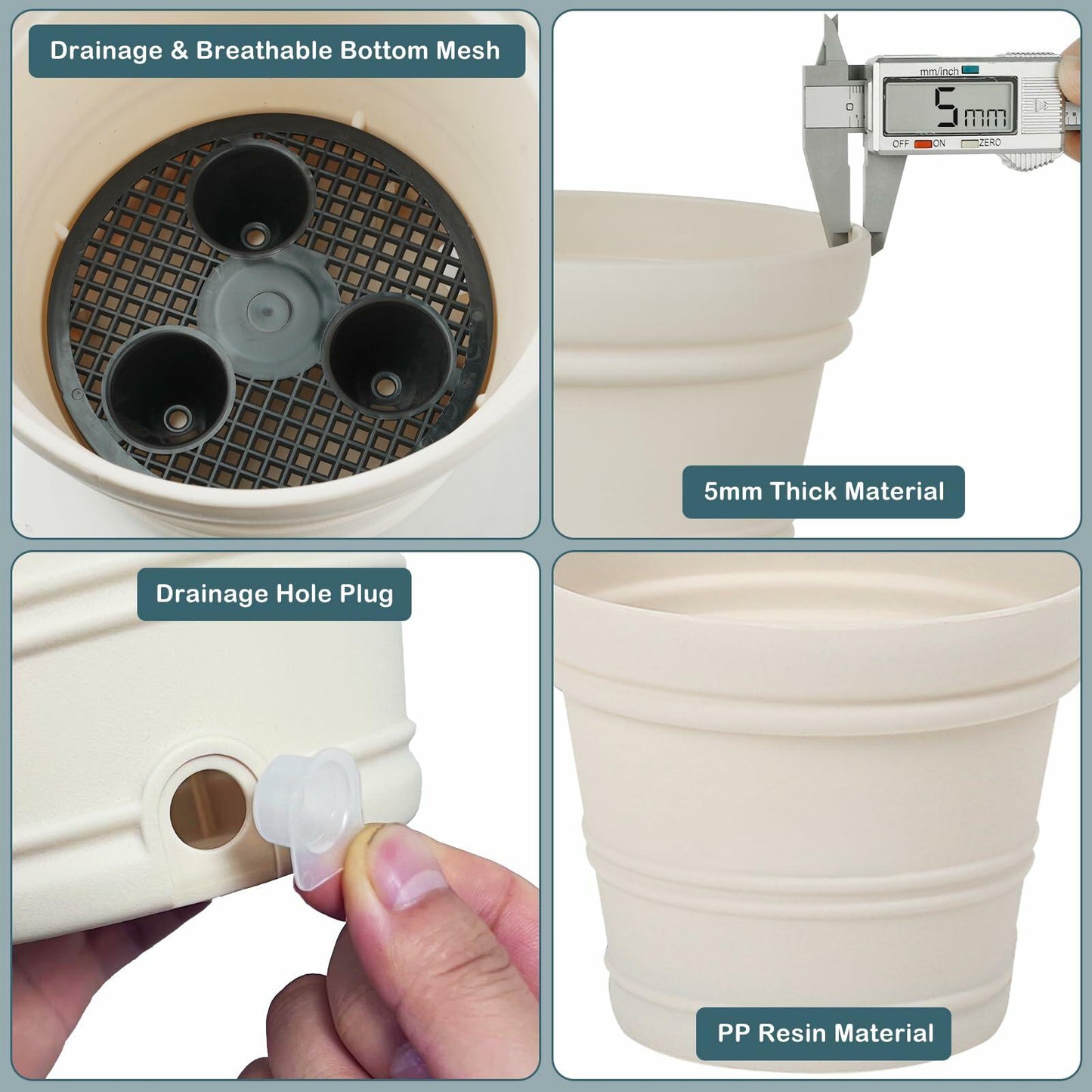 MYITYARD 3 Pack 7 Inch Plastic Plant Pots with Drainage Holes Beige