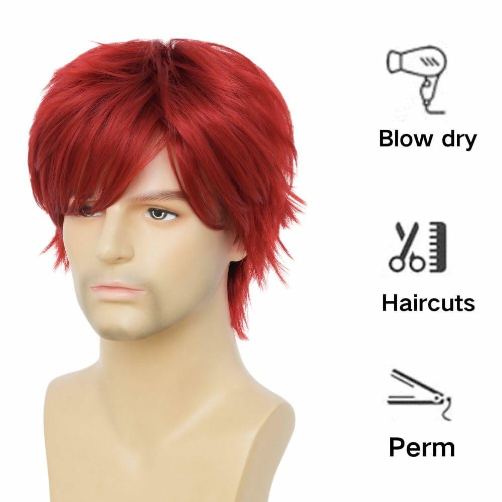 Salaibs Mens Red Short Wig Synthetic Natural Looking Bangs Halloween Cosplay