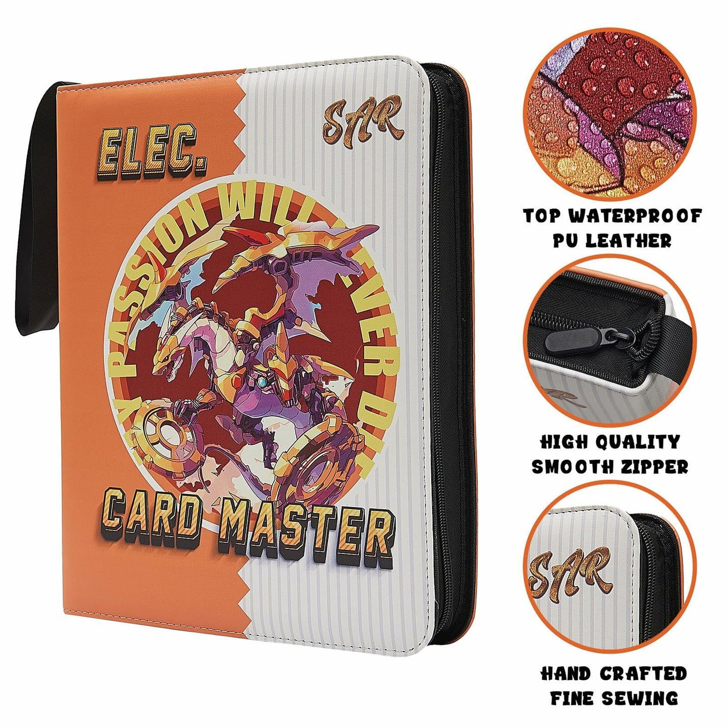 PTKANGBAZI Trading Card Binder 900 Pockets 9-Pocket Zipper 3 Rings Orange