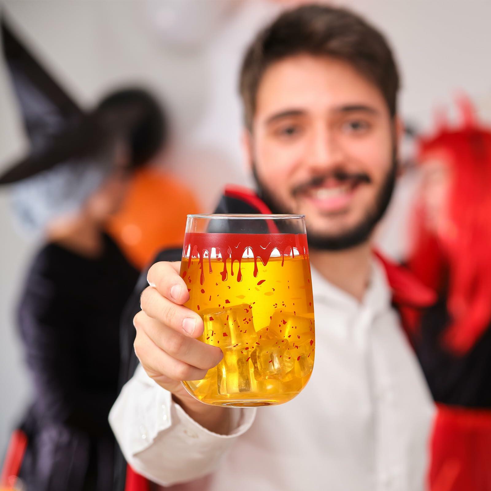 Maxcheck 6 Pack 18oz Stemless Halloween Wine Glasses Clear Bloody