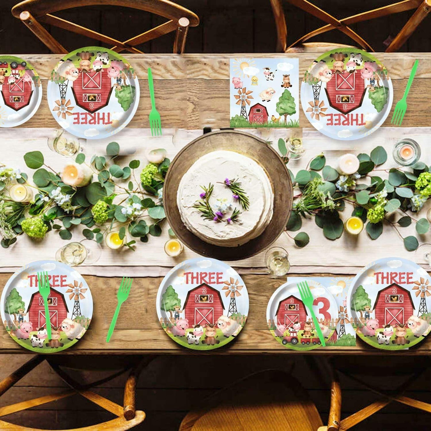 HEETON Farm Boy Three Party Plate 9in Red Green Animal Print Birthday