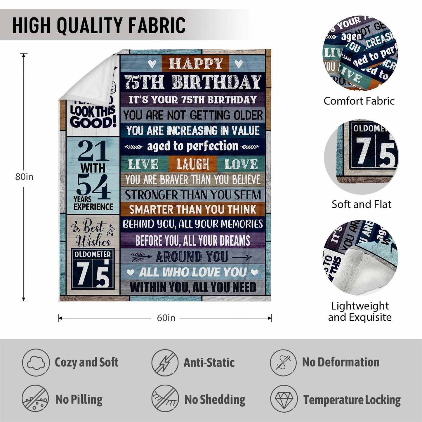 Velivn 60th Birthday Throw Blanket Funny Letter Print 60x80 Size