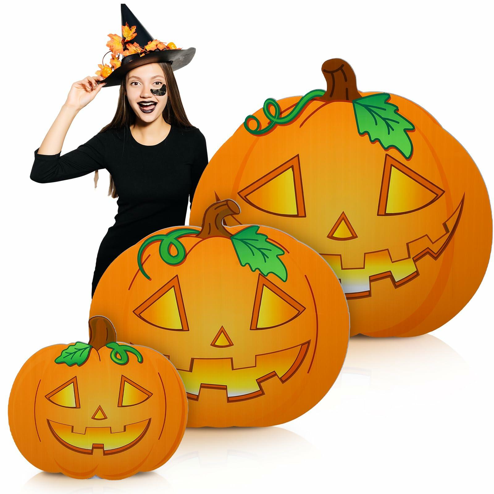 Leinuosen Halloween Jack-o-Lantern Cardboard Stand-Ups 19"-39" 3PCS Yellow