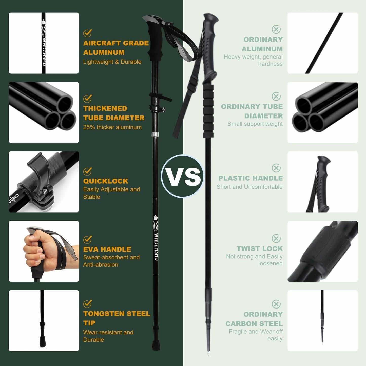 WHDZHSHD Collapsible Trekking Poles Aluminum Adjustable Locks 51in Red 2pc