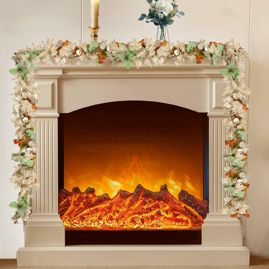 DEPMEM 9Ft Fall Garland White Pumpkins Maple Leaves Thanksgiving Decor 1Pack