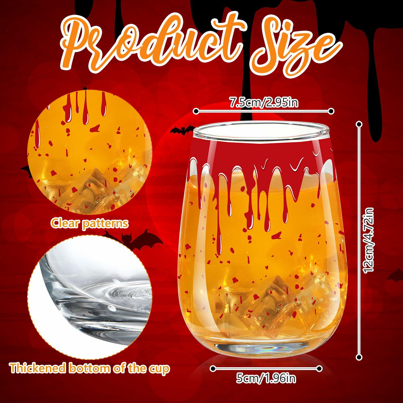 Maxcheck 6 Pack 18oz Stemless Halloween Wine Glasses Clear Bloody