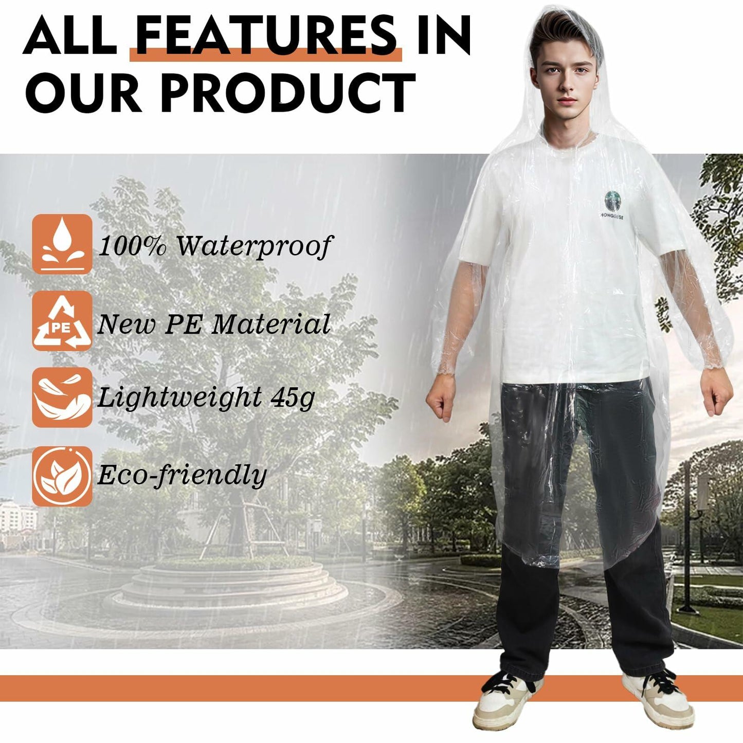 NVioAsport Disposable Rain Ponchos for Adults, 8 Pack, Plastic, Batwing Sleeve