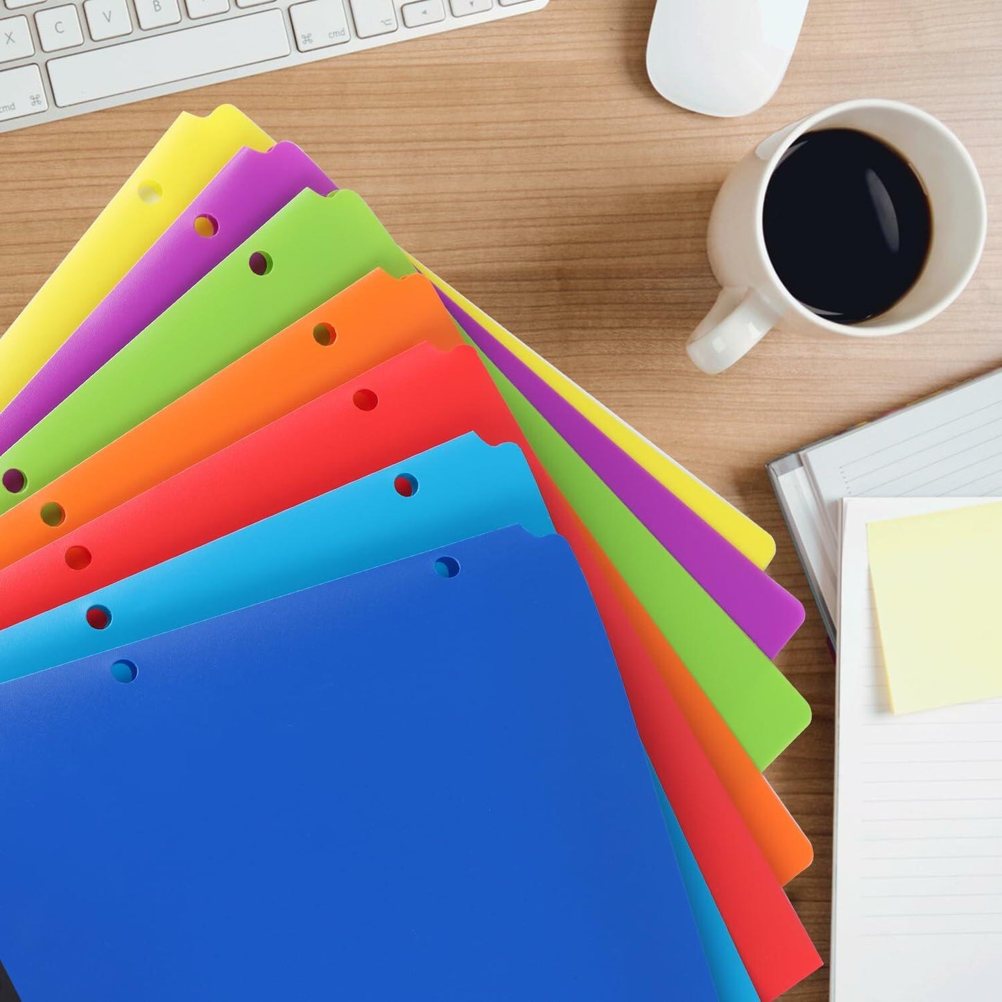 Aipker Plastic Folder with Pockets 3-Hole Punched 7 Pack Assorted Colors