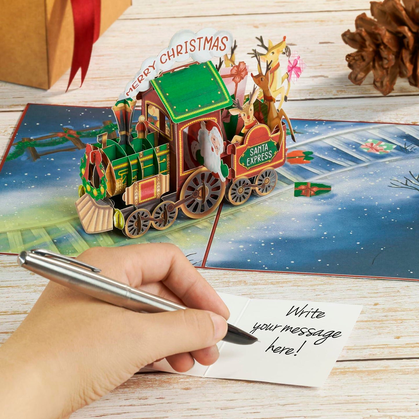 POPWOW Christmas Tree 3D Pop Up Card 5x7 with Envelope & Message Note