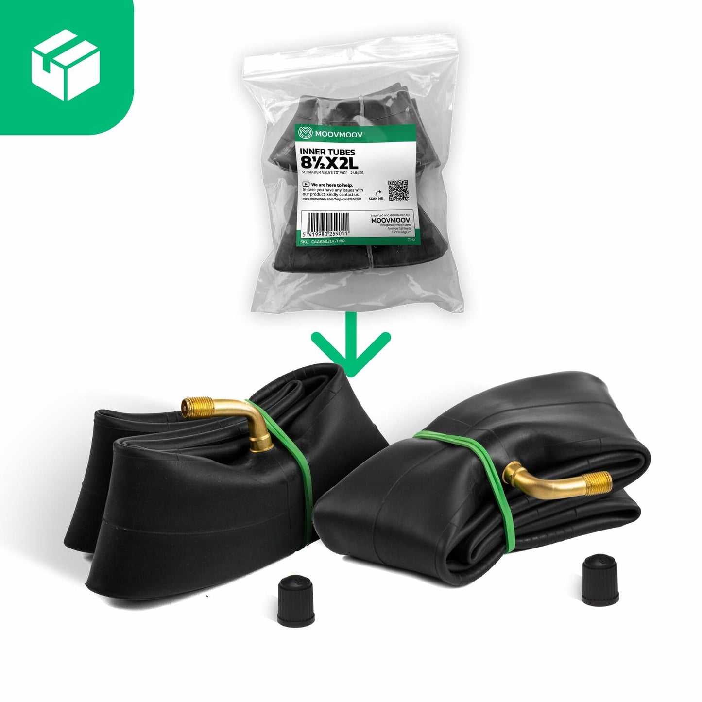 MOOVMOOV 2-Pack Inner Tubes 8.5x2L Bent Valve 70/90 for Electric Scooter Size 8