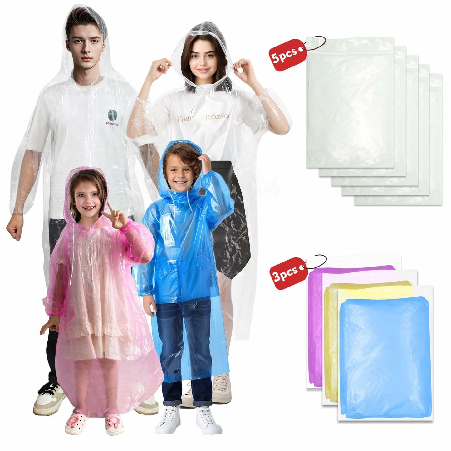 NVioAsport Disposable Rain Ponchos for Adults, 8 Pack, Plastic, Batwing Sleeve