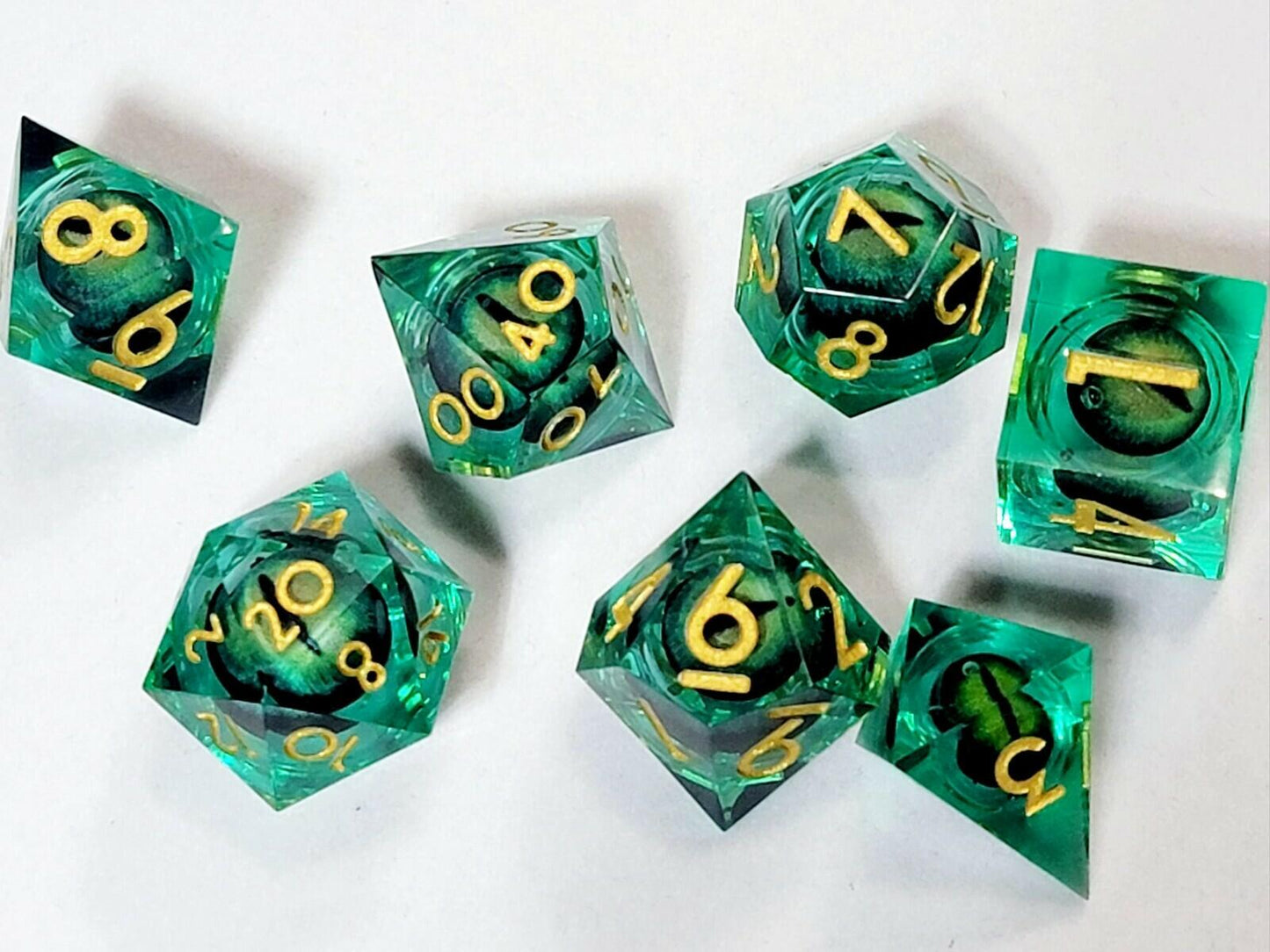 Maywin Dungeons & Dragons Liquid Core Dragon Eye Polyhedral Dice Set. Green