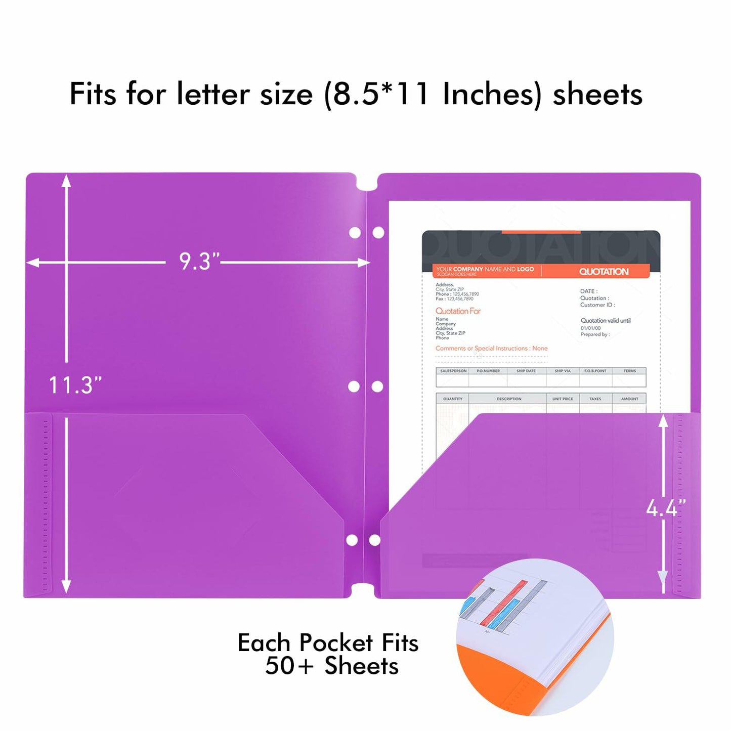 Aipker Plastic Folder with Pockets 3-Hole Punched 7 Pack Assorted Colors