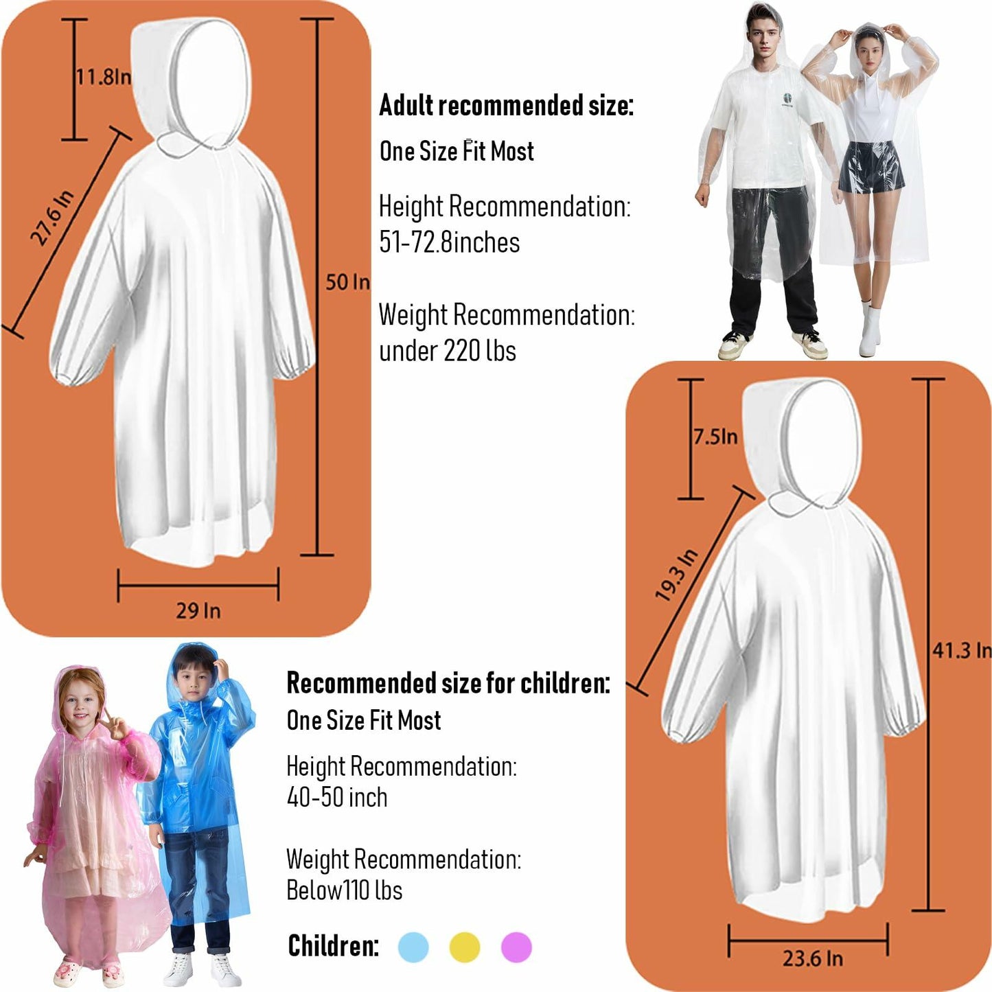 NVioAsport Disposable Rain Ponchos for Adults, 8 Pack, Plastic, Batwing Sleeve