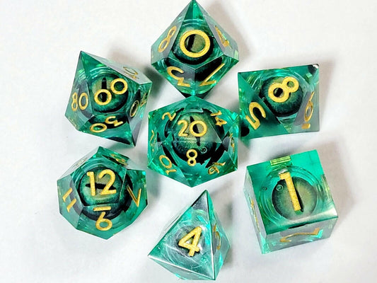 Maywin Dungeons & Dragons Liquid Core Dragon Eye Polyhedral Dice Set. Green