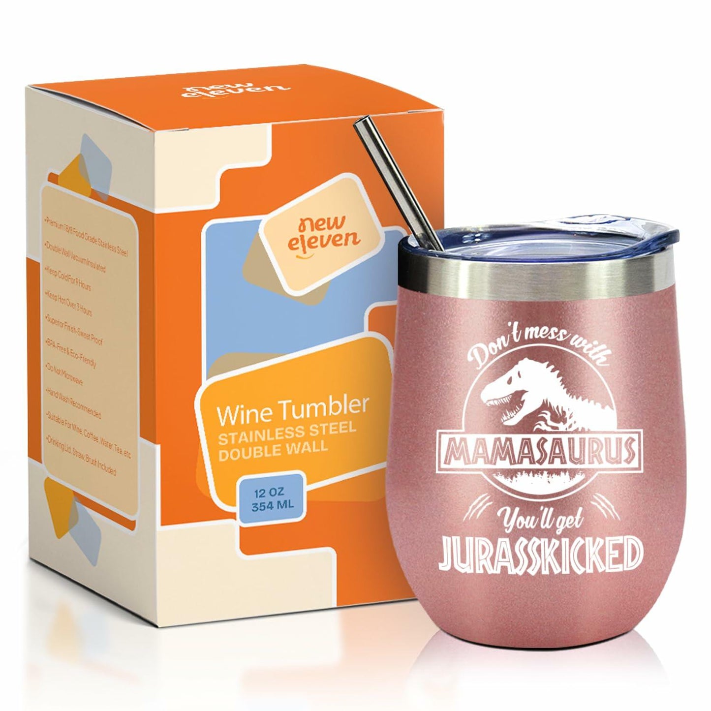 NewEleven 12 Oz Mamasaurus Stainless Steel Tumbler - Funny Mom Gift