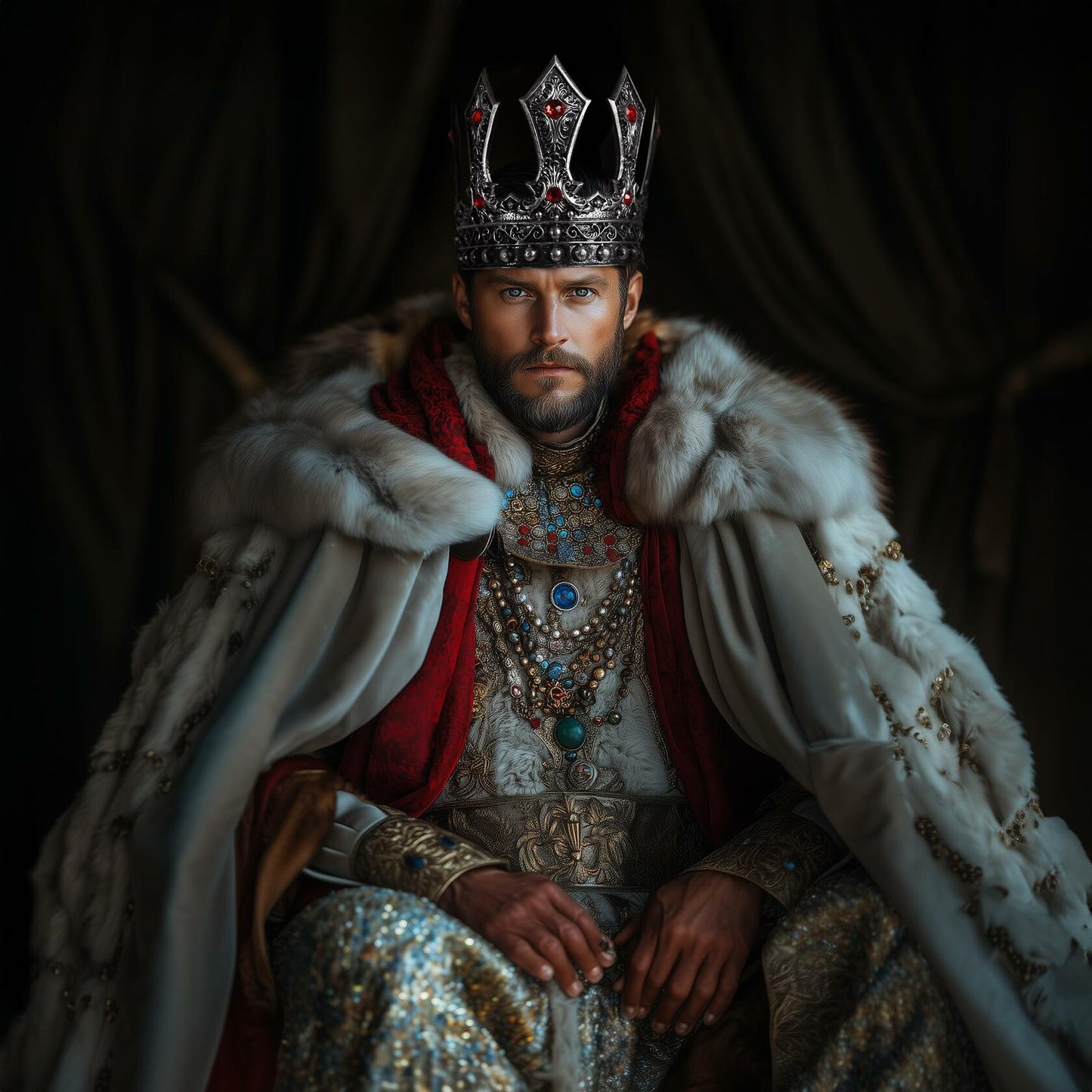 MCJC Medieval King Crown with Red Gems Adjustable Royal Tiara Bronze