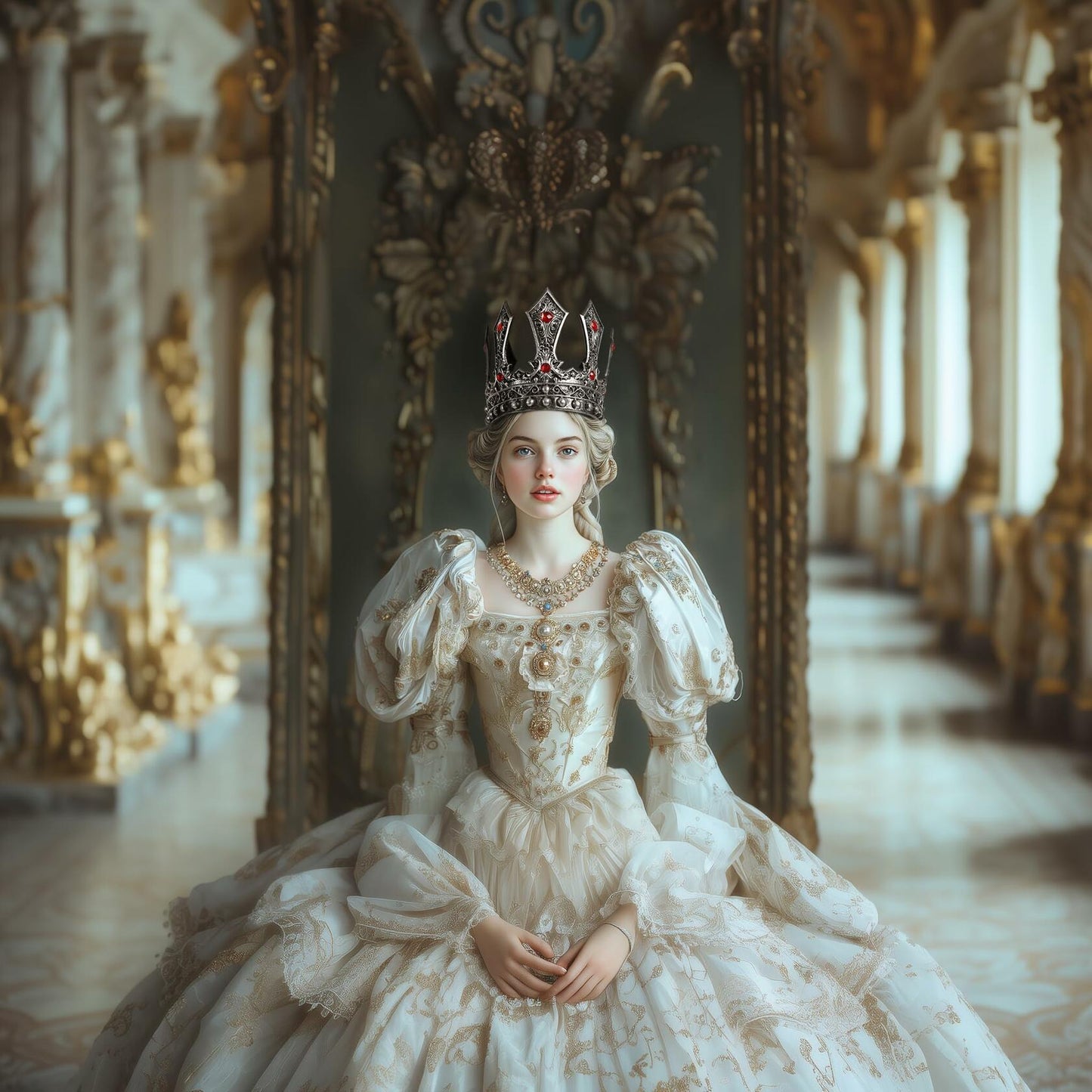 MCJC Medieval King Crown with Red Gems Adjustable Royal Tiara Bronze