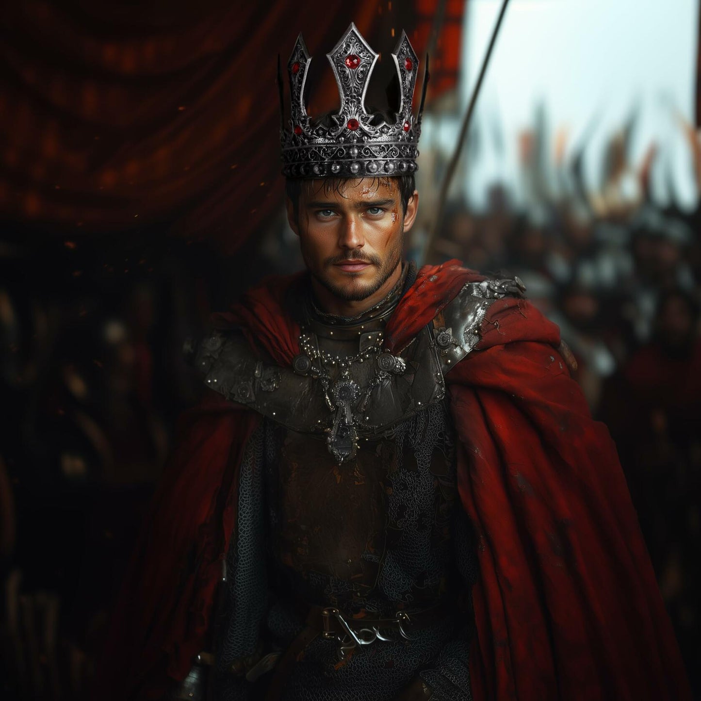 MCJC Medieval King Crown with Red Gems Adjustable Royal Tiara Bronze