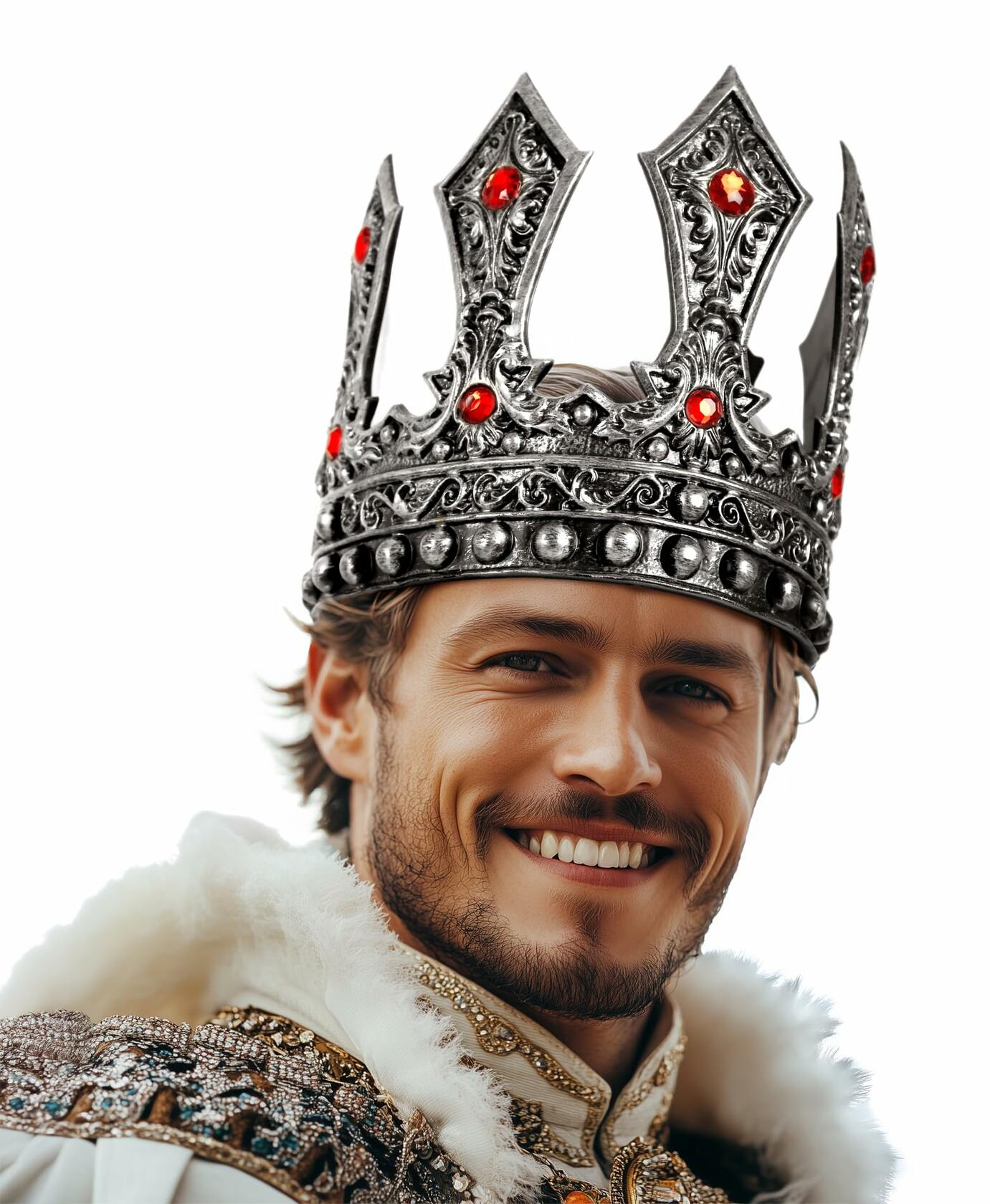 MCJC Medieval King Crown with Red Gems Adjustable Royal Tiara Bronze