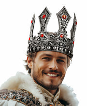 MCJC Medieval King Crown with Red Gems Adjustable Royal Tiara Bronze