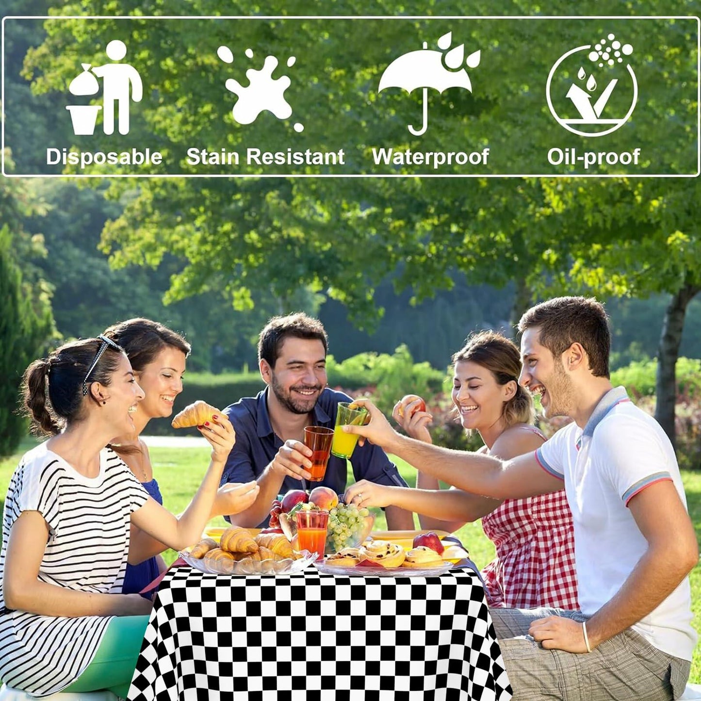 CINSOEN 4 Pack Black White Checkered Plastic Tablecloth 54x108in Rectangle