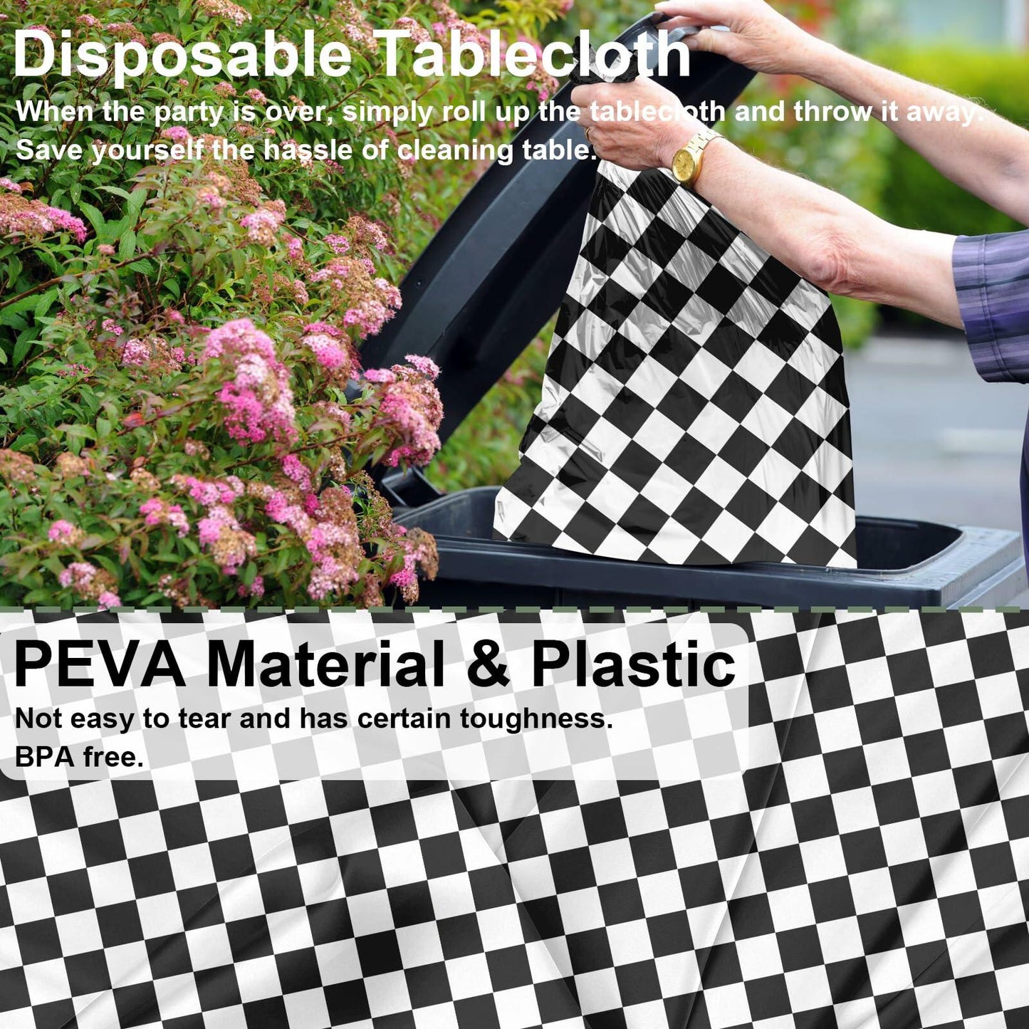 CINSOEN 4 Pack Black White Checkered Plastic Tablecloth 54x108in Rectangle