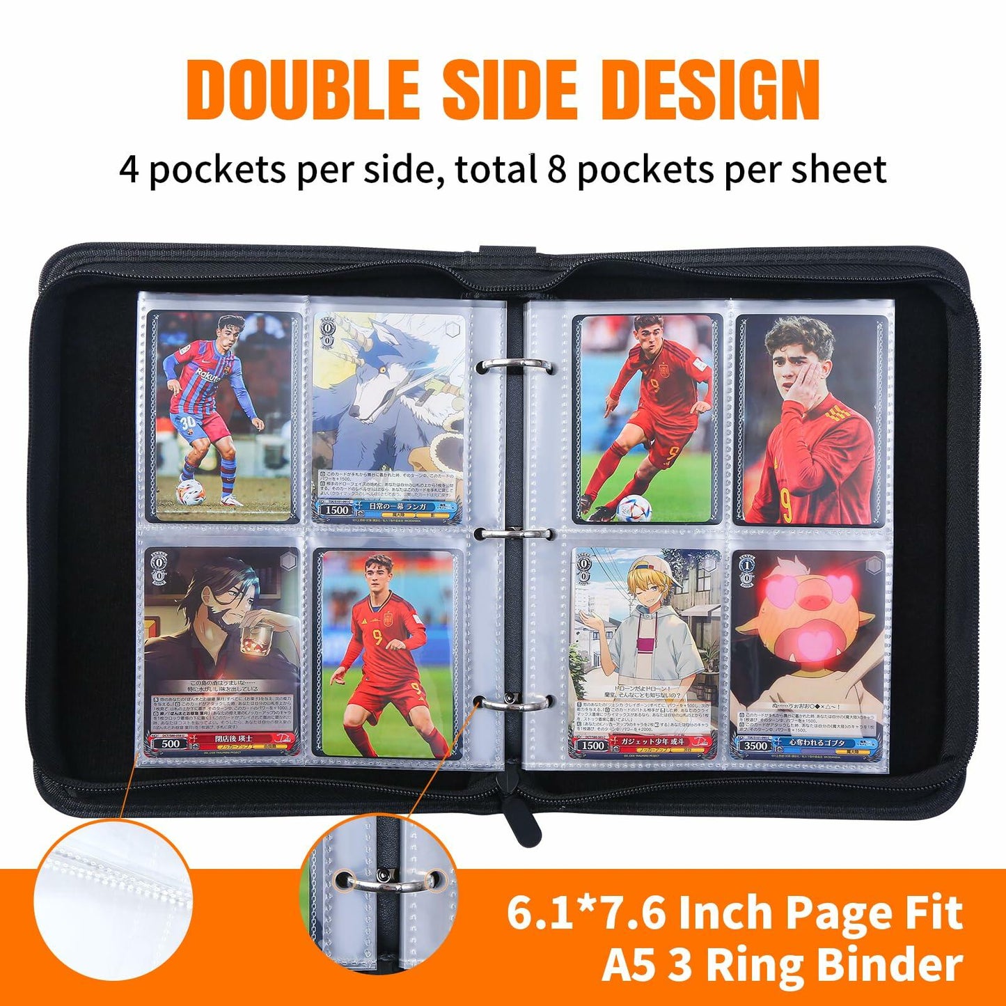 HUAFENGSH 4 Pocket Card Sleeves A5 3 Ring Binder 2.5x3.5 Inch 100 Pack