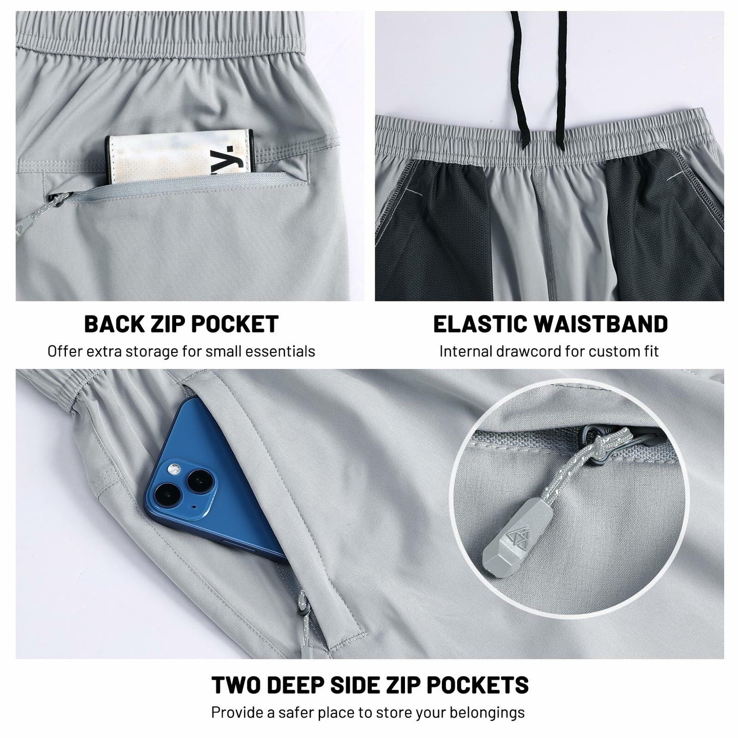 Haimont Men's Athletic Running Shorts Quick Dry Zipper Pocket Blue Size XXL